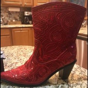 Red Sequin Western Cowboy Boots